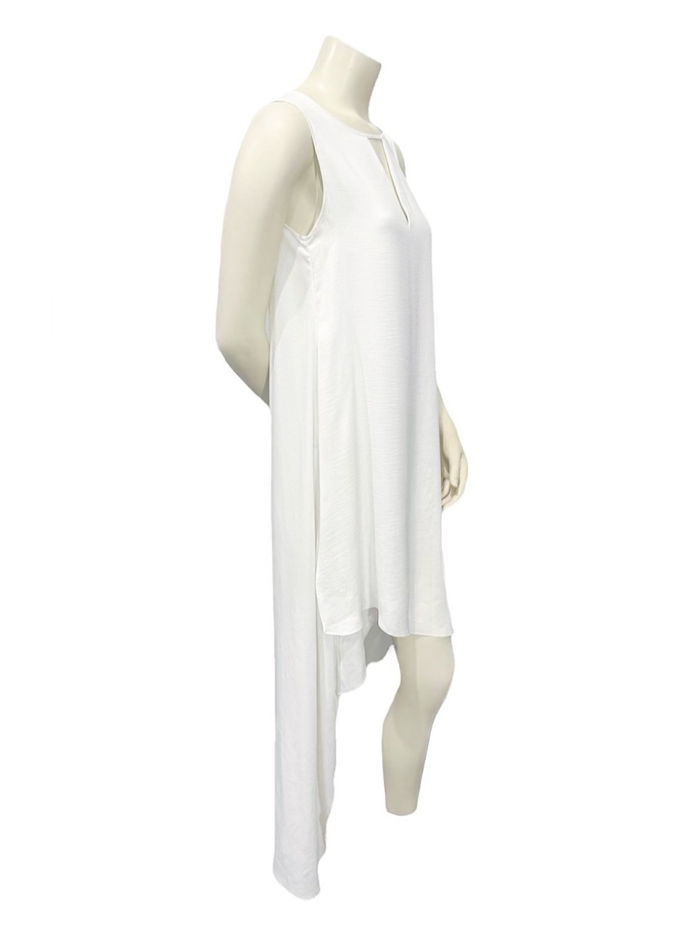 BCBGMAXAZRIA White 100% Silk High-Low Sleeveless Dress XXS - Picture 3 of 8